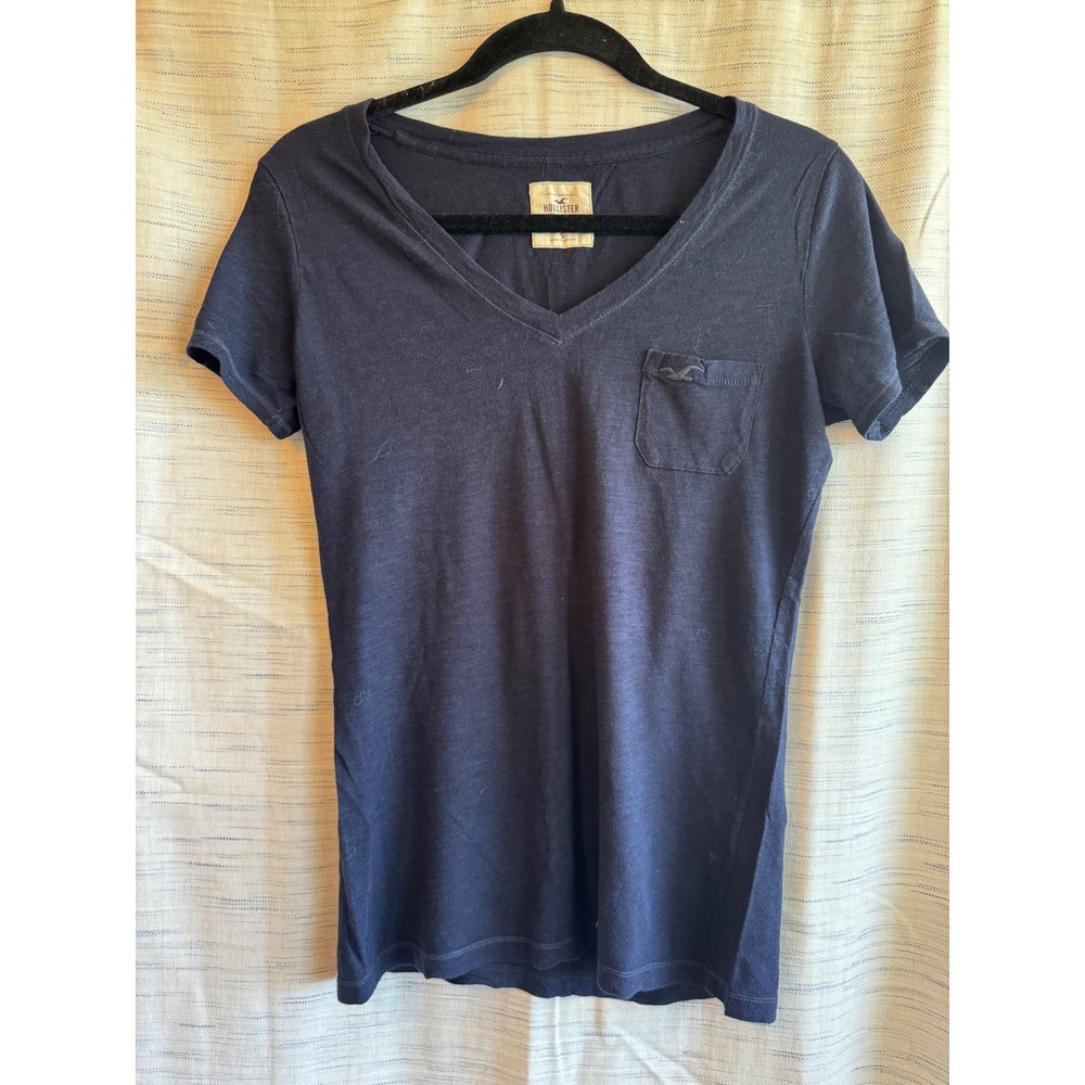 Hollister California Navy Blue V-Neck Pocket T-Shirt Small Seagull Logo Tee
